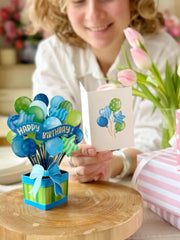 Mini Blue Birthday Balloons Pop-Up Card