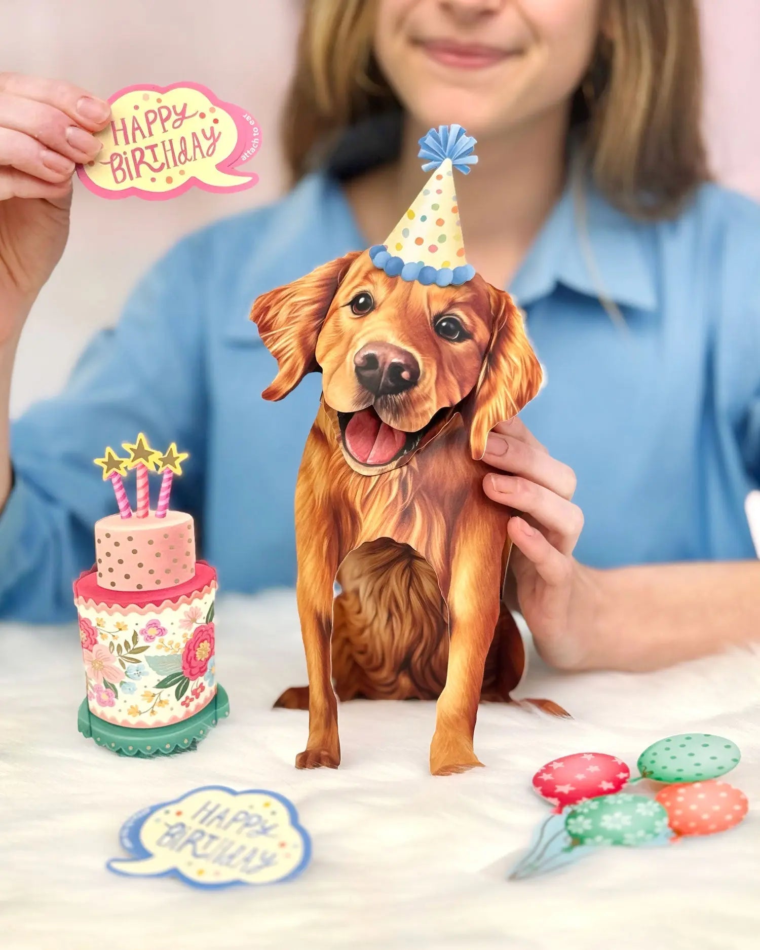 Birthday Golden Retriever Pop-Up Card