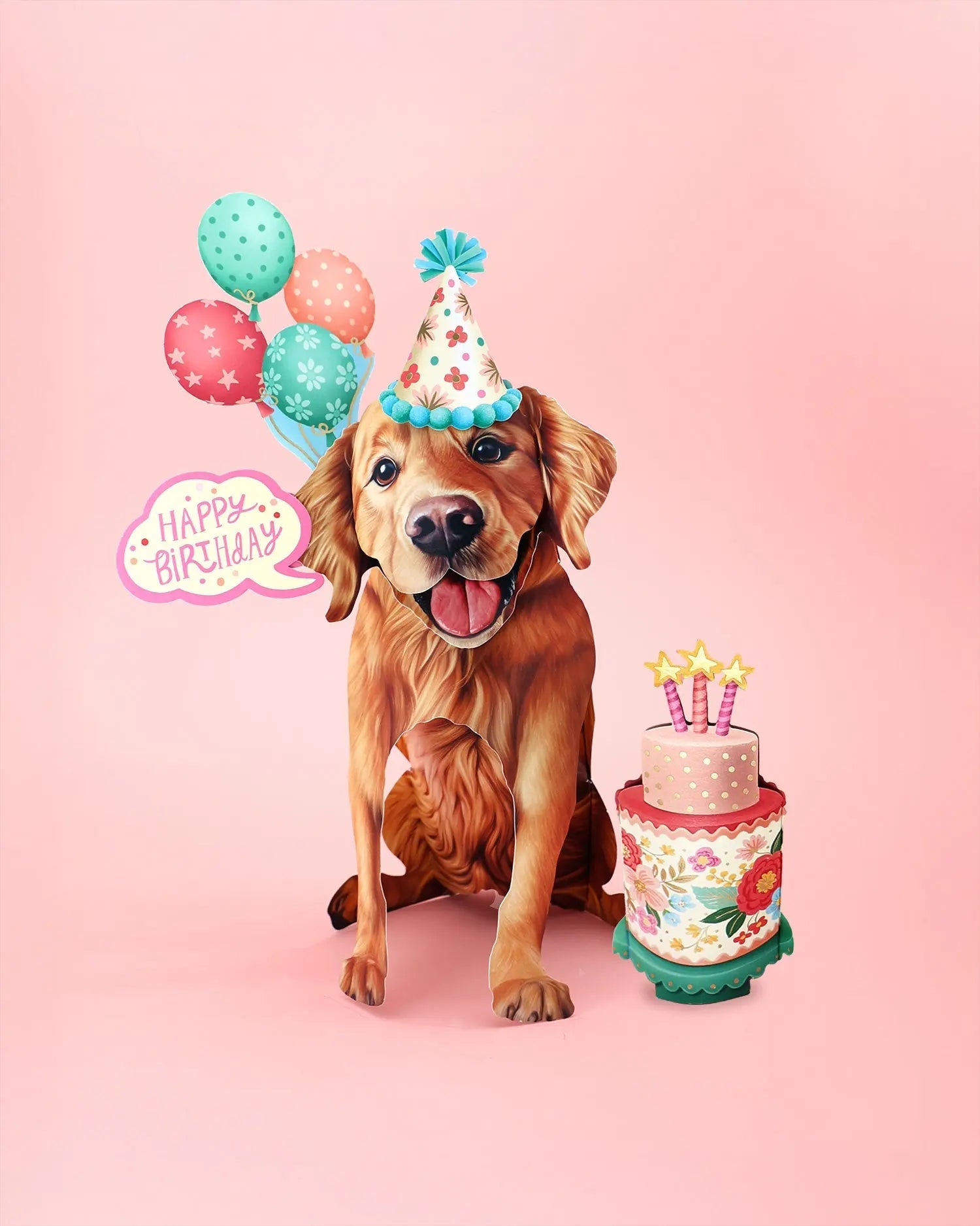 Birthday Golden Retriever Pop-Up Card
