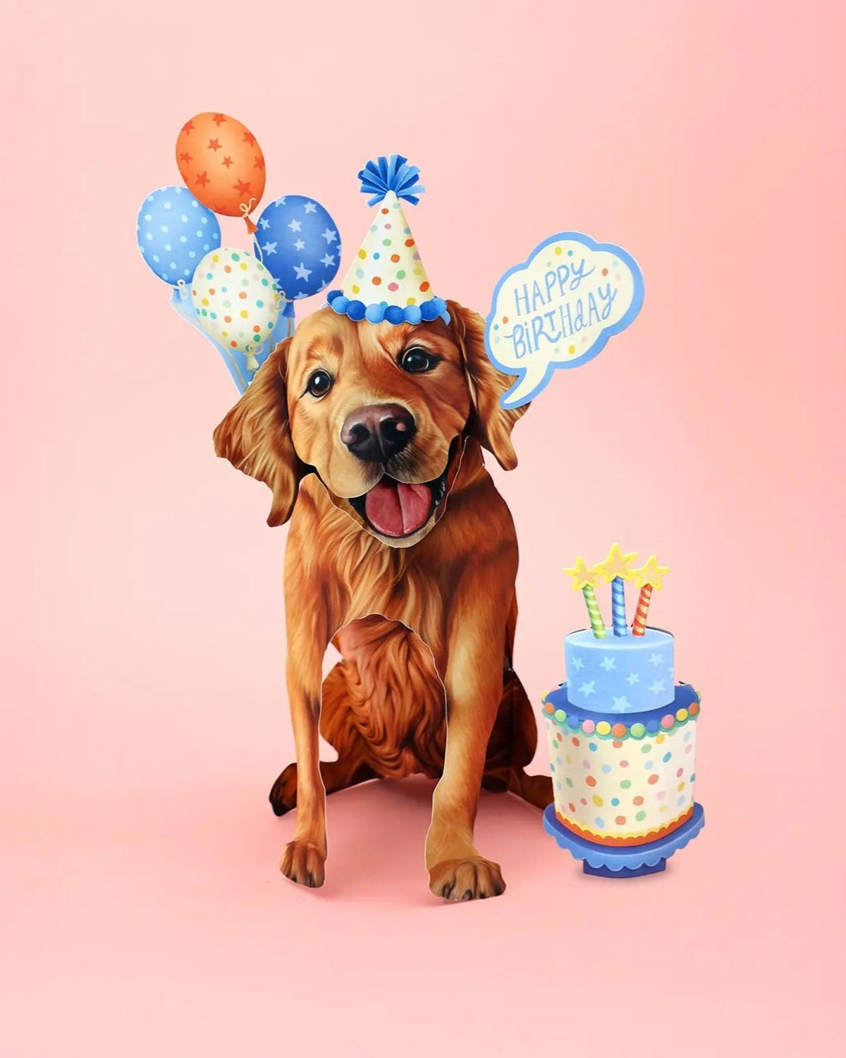 Birthday Golden Retriever Pop-Up Card