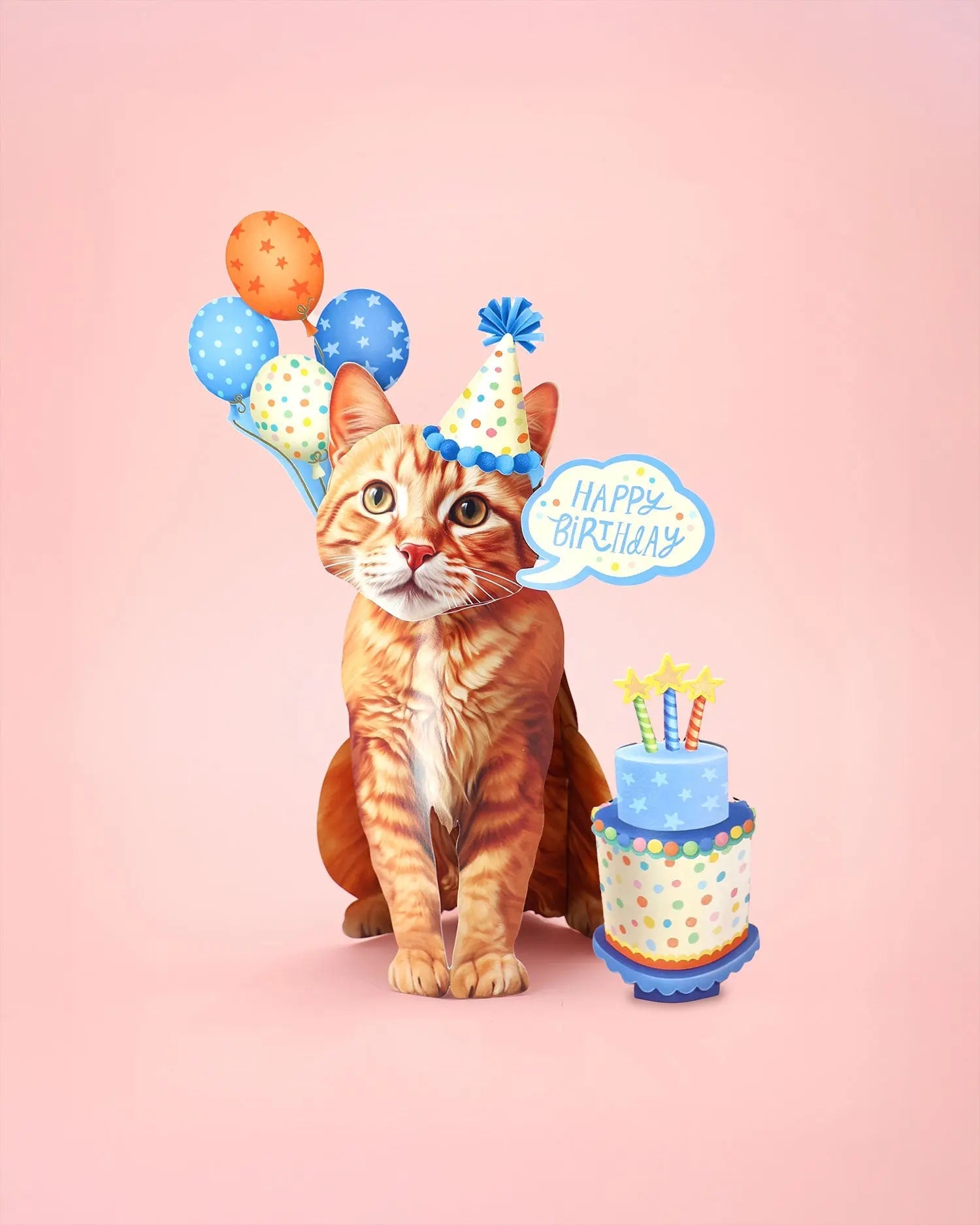 Birthday Orange Tabby Cat Pop-Up Card
