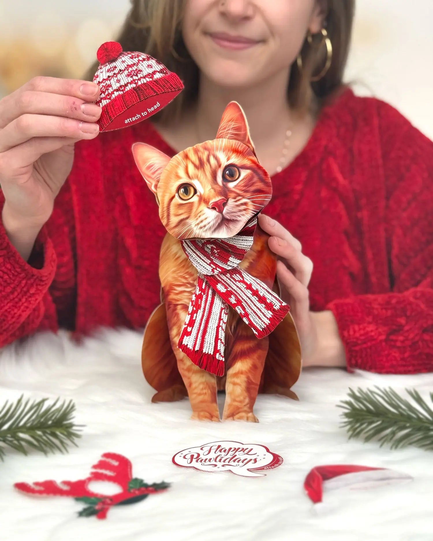 Holiday Orange Tabby Cat Pop-Up Card