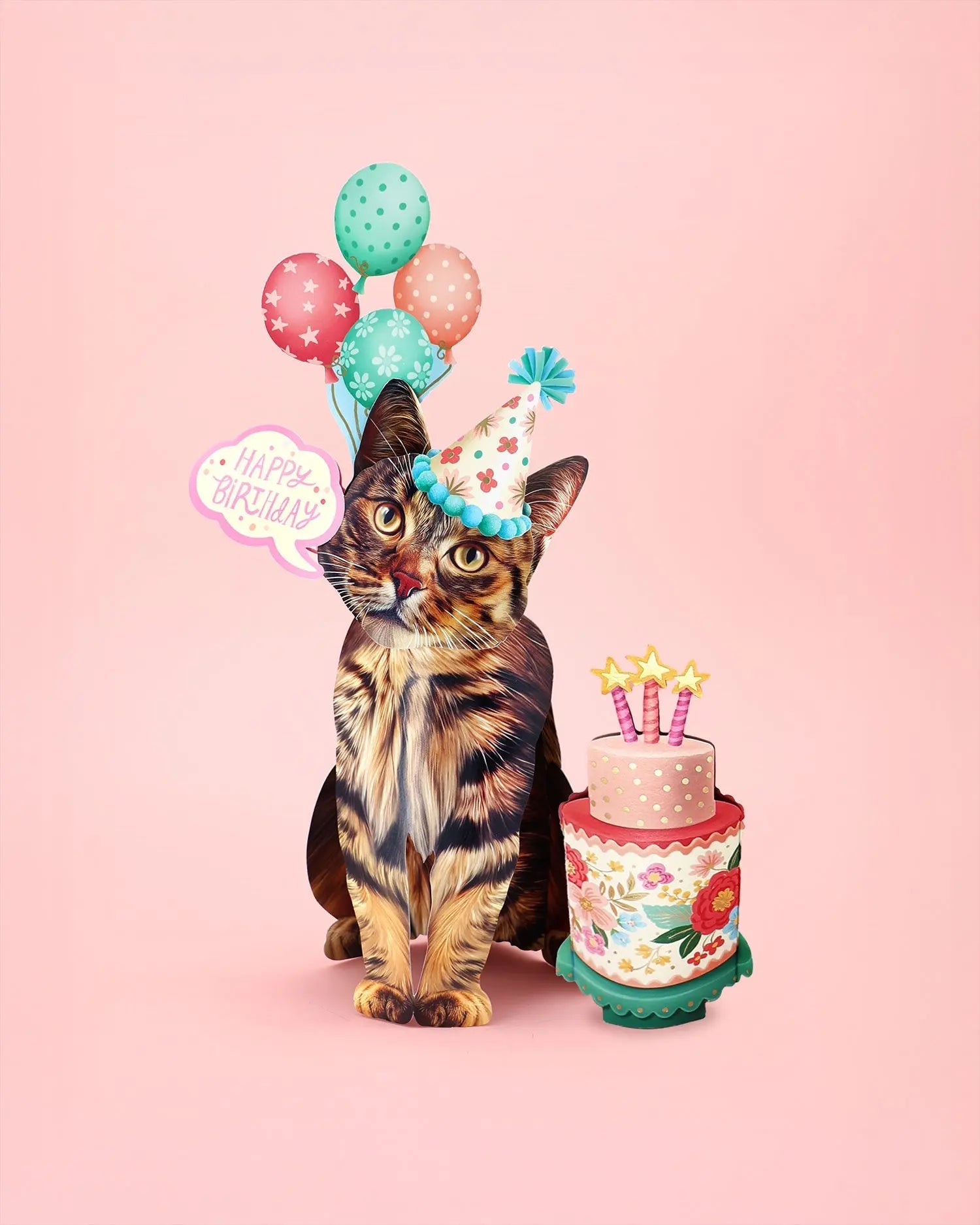 Birthday Brown Tabby Cat Pop-Up Card