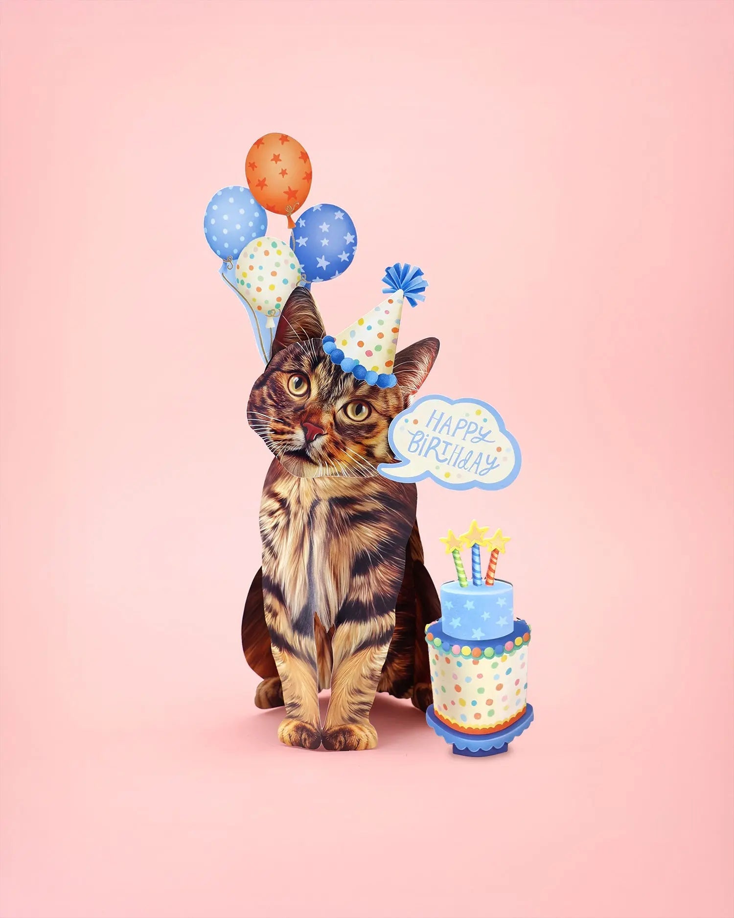 Birthday Brown Tabby Cat Pop-Up Card