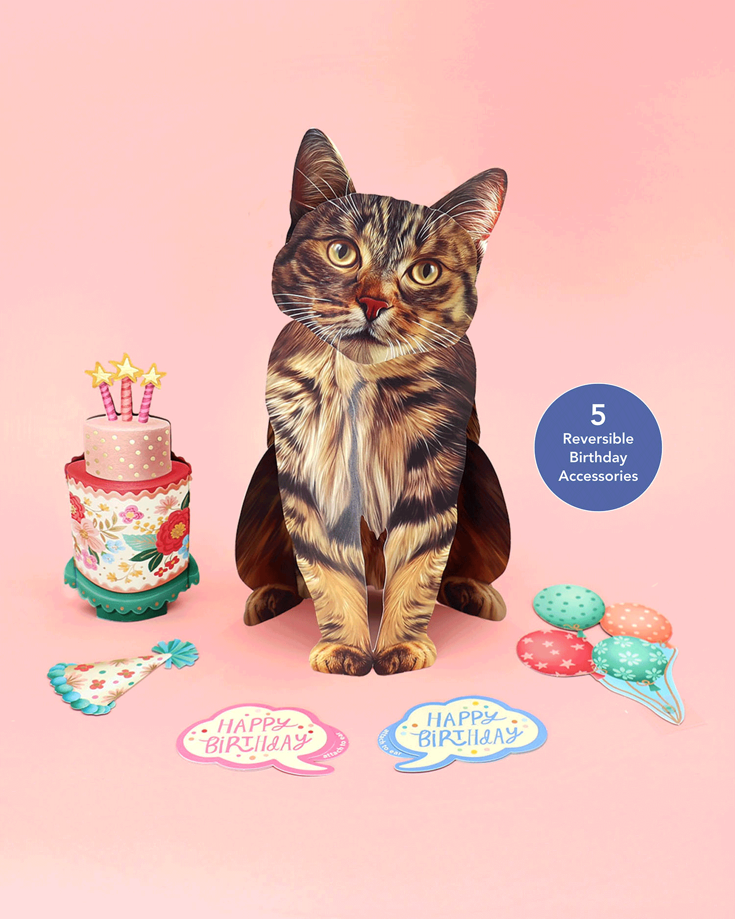 Birthday Brown Tabby Cat Pop-Up Card