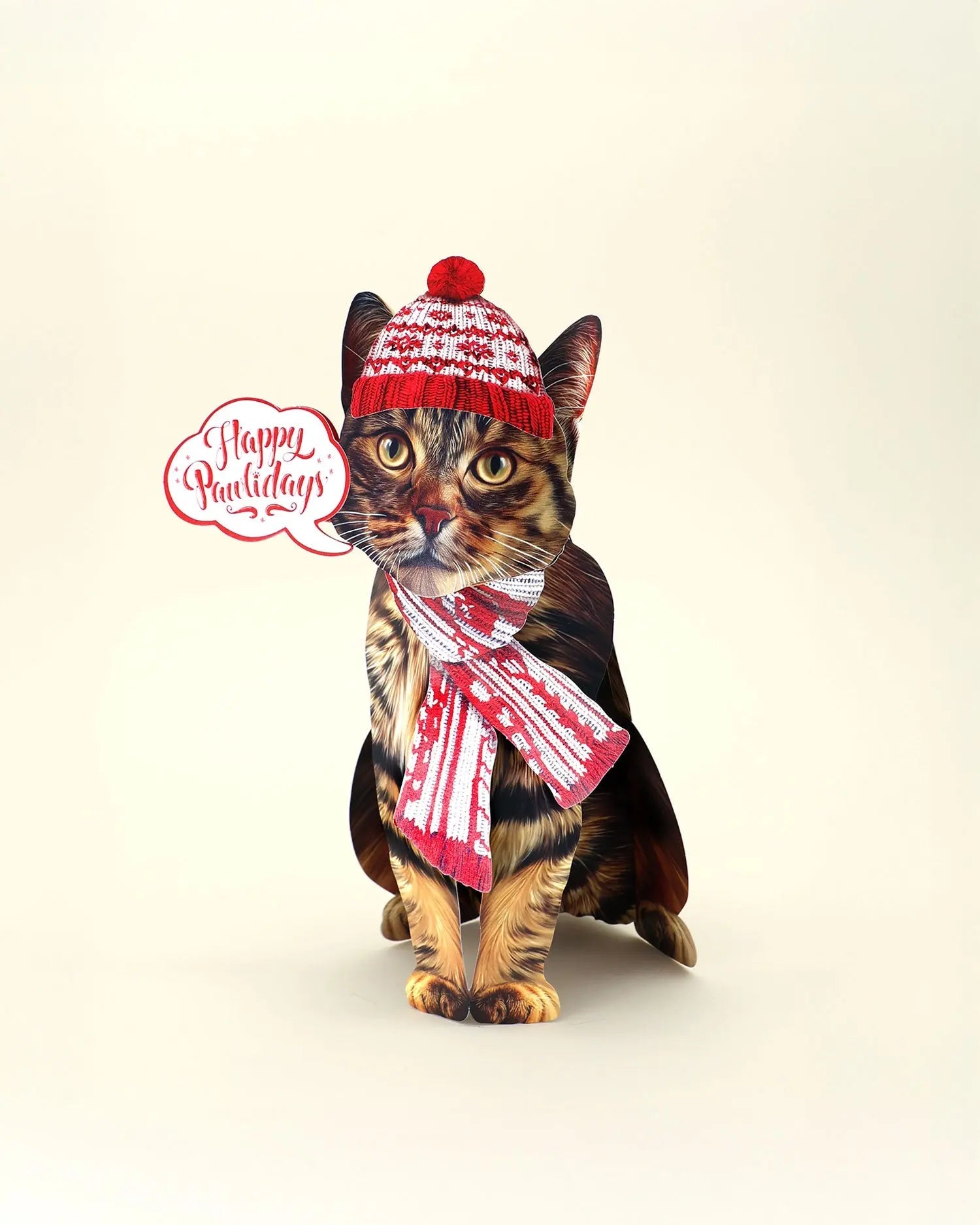 Holiday Brown Tabby Cat Pop-Up Card