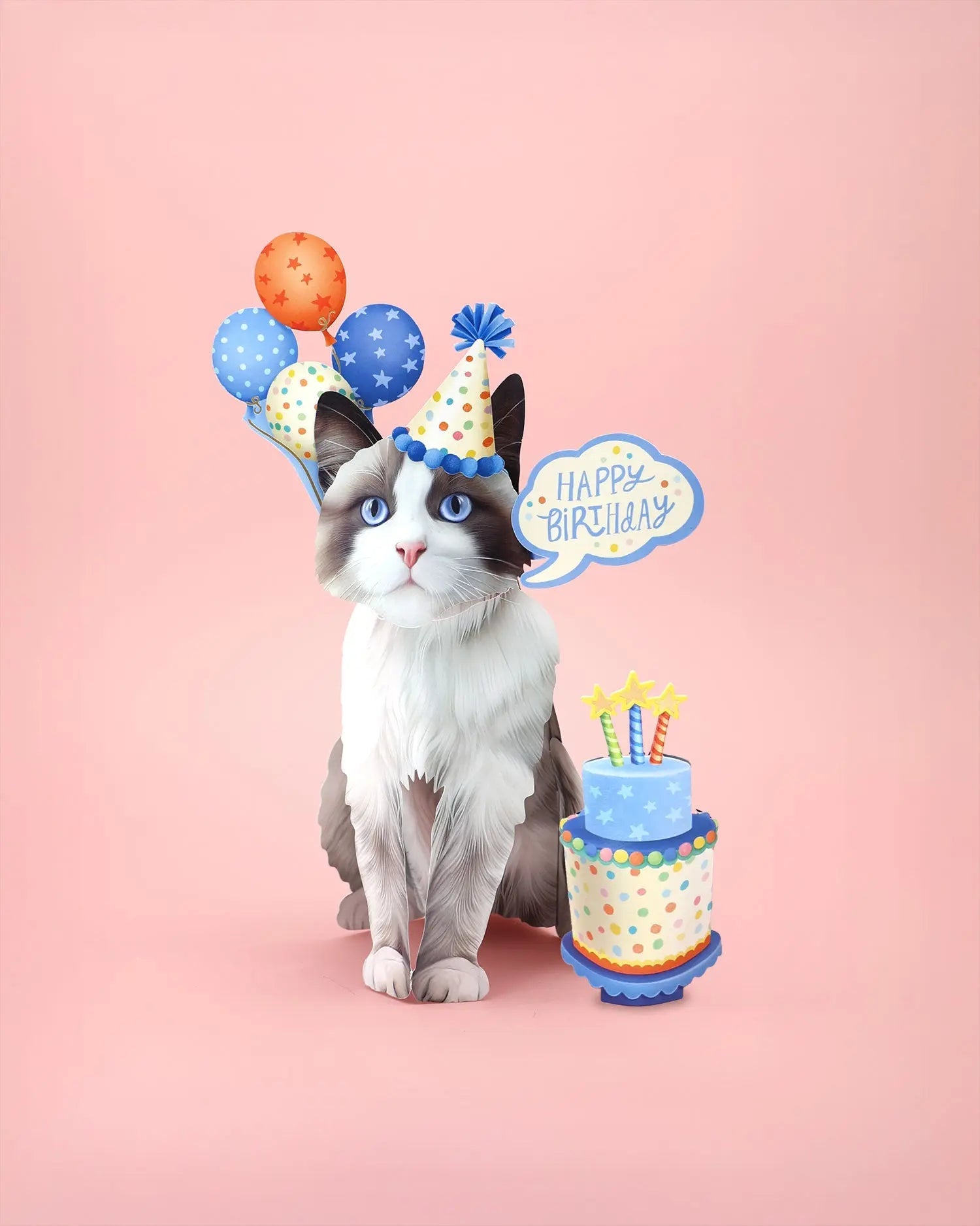 Birthday Ragdoll Cat Pop-Up Card