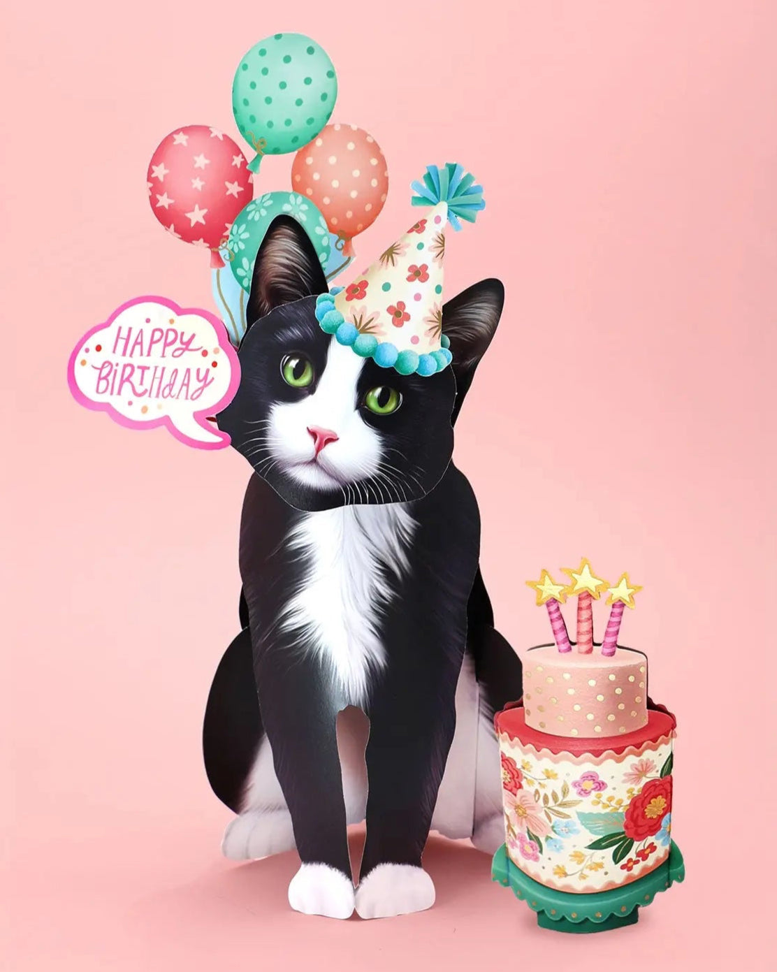 Birthday Tuxedo Cat Pop-Up Card