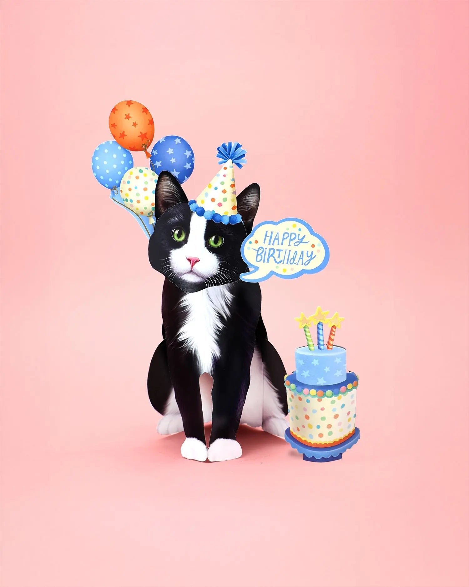 Birthday Tuxedo Cat Pop-Up Card