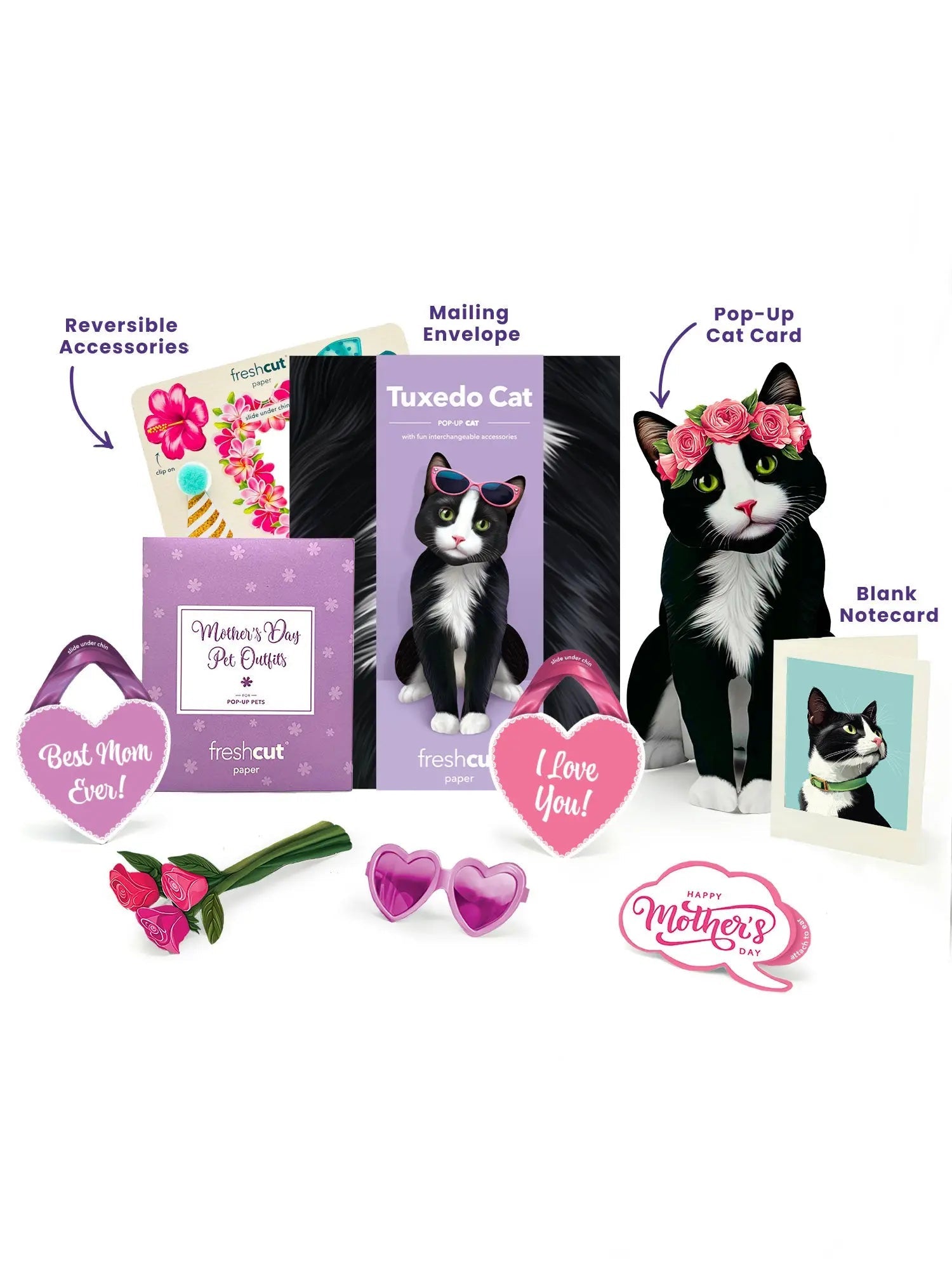 Mother's Day Tuxedo Cat Pop-Up Card