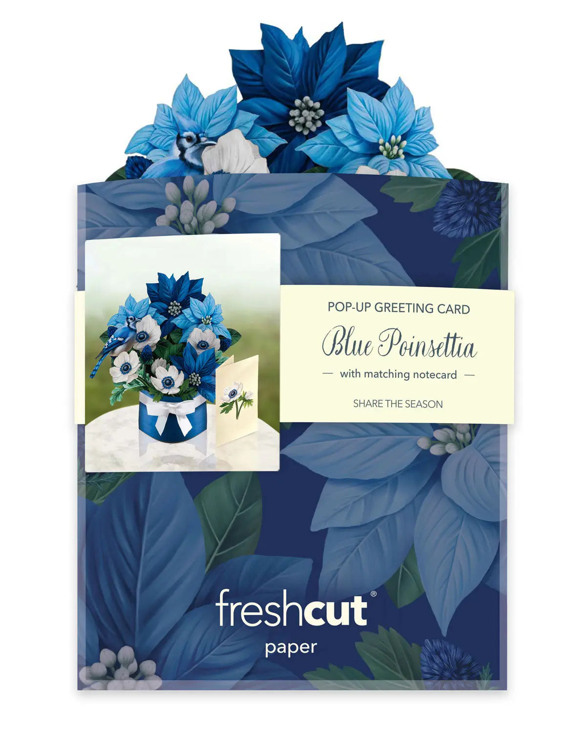 Mini Blue Poinsettia Pop-Up Card