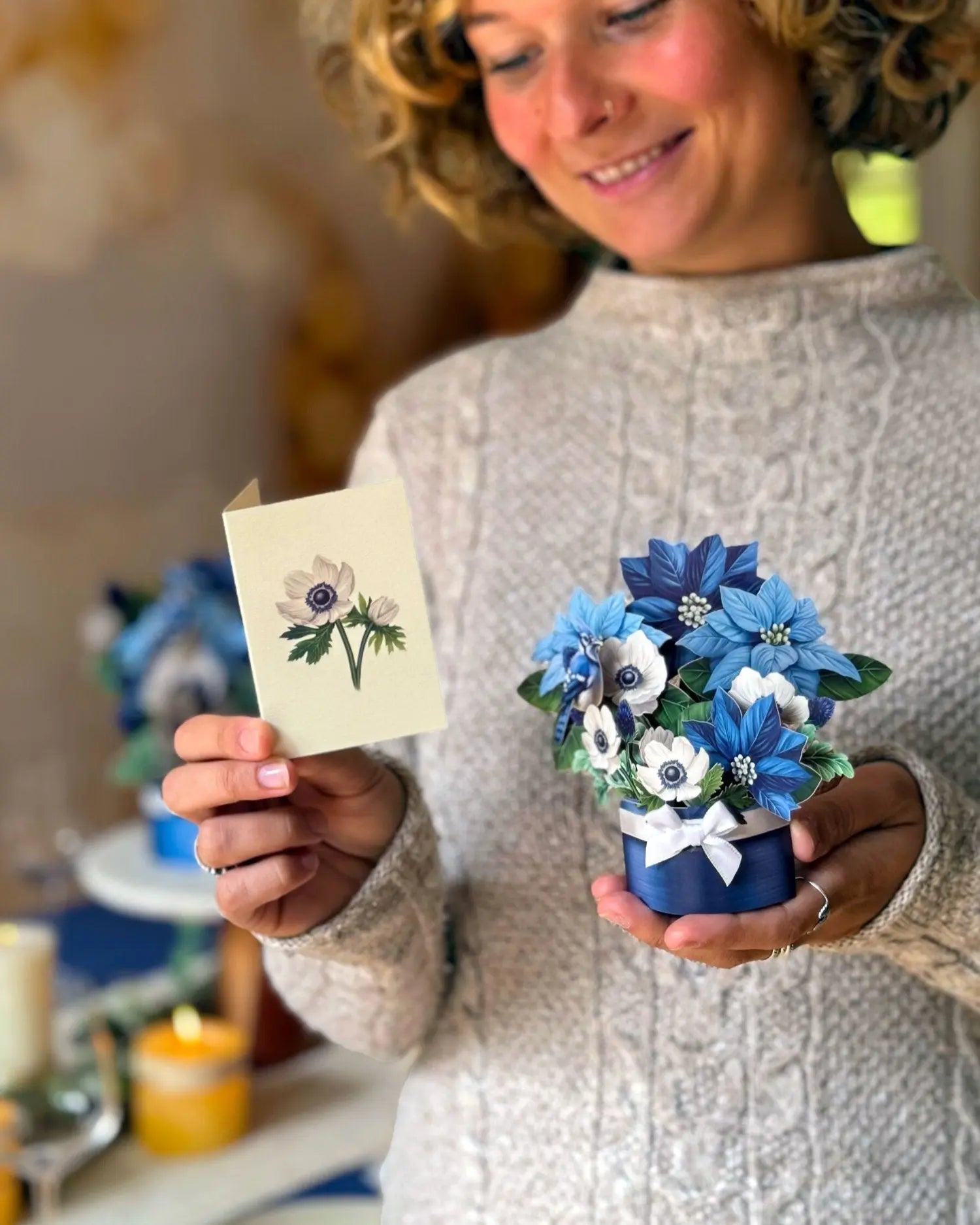 Mini Blue Poinsettia Pop-Up Card