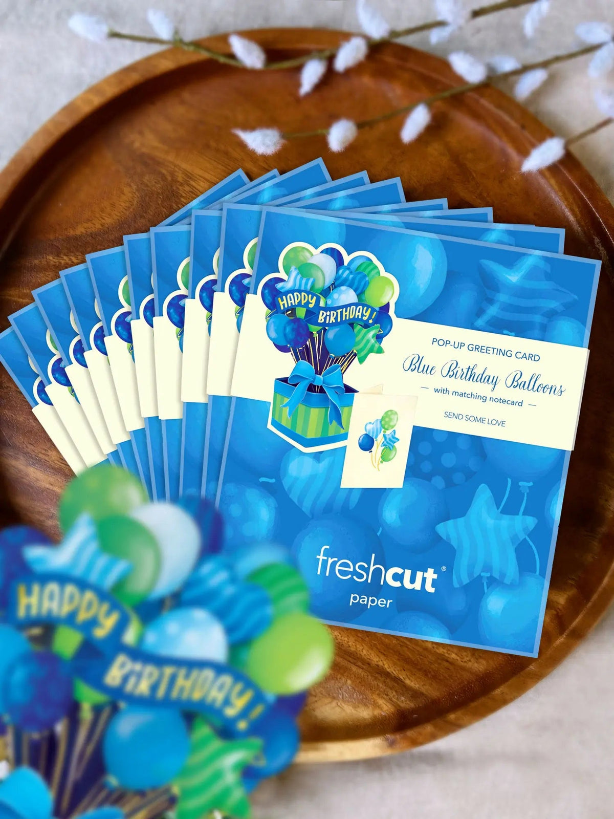 Mini Blue Birthday Balloons Pop-Up Card
