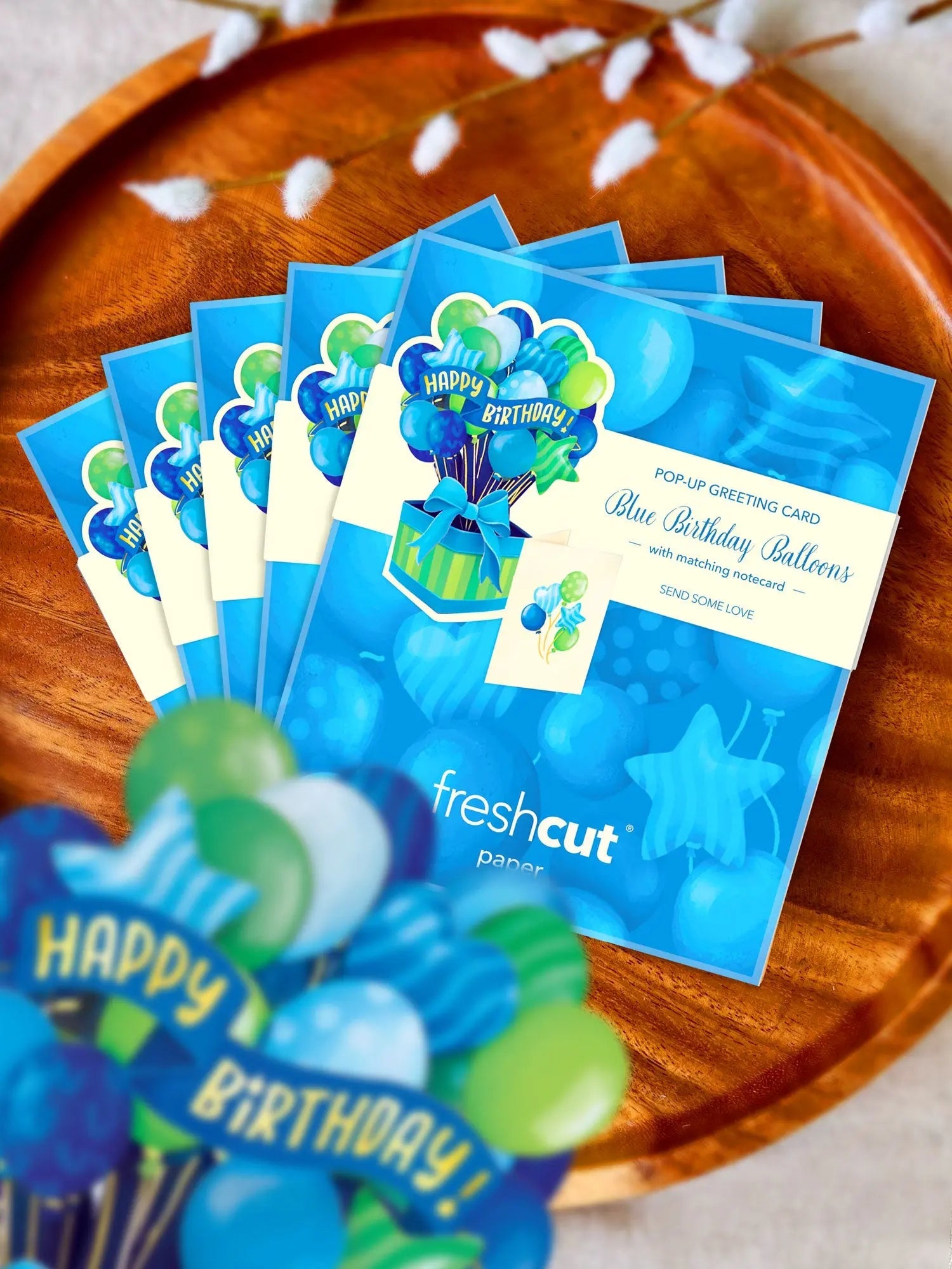 Mini Blue Birthday Balloons Pop-Up Card