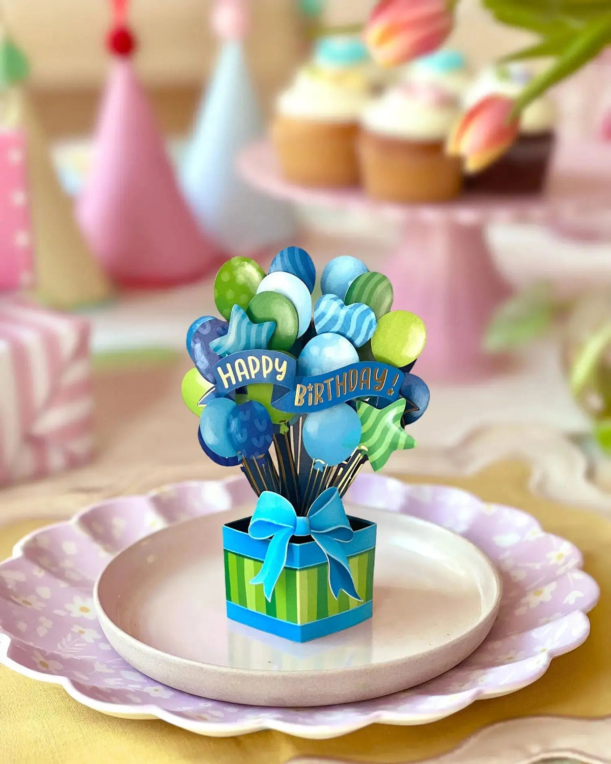 Mini Blue Birthday Balloons Pop-Up Card