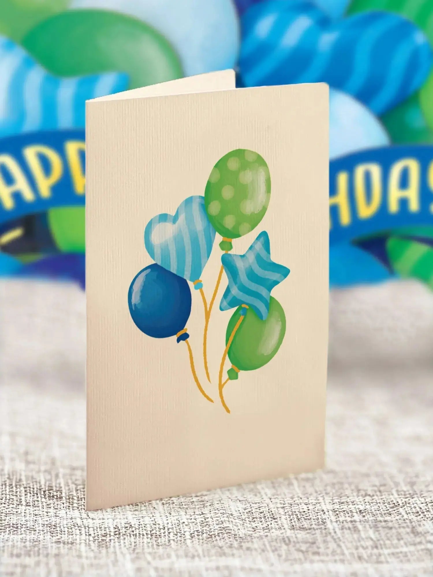 Mini Blue Birthday Balloons Pop-Up Card