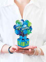 Mini Blue Birthday Balloons Pop-Up Card