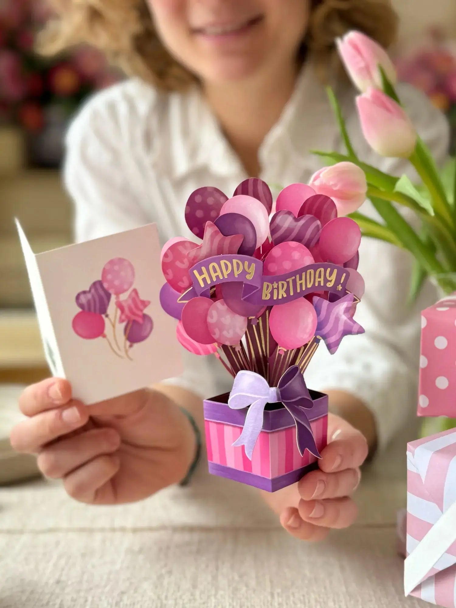 Mini Pink Birthday Balloons Pop-Up Card