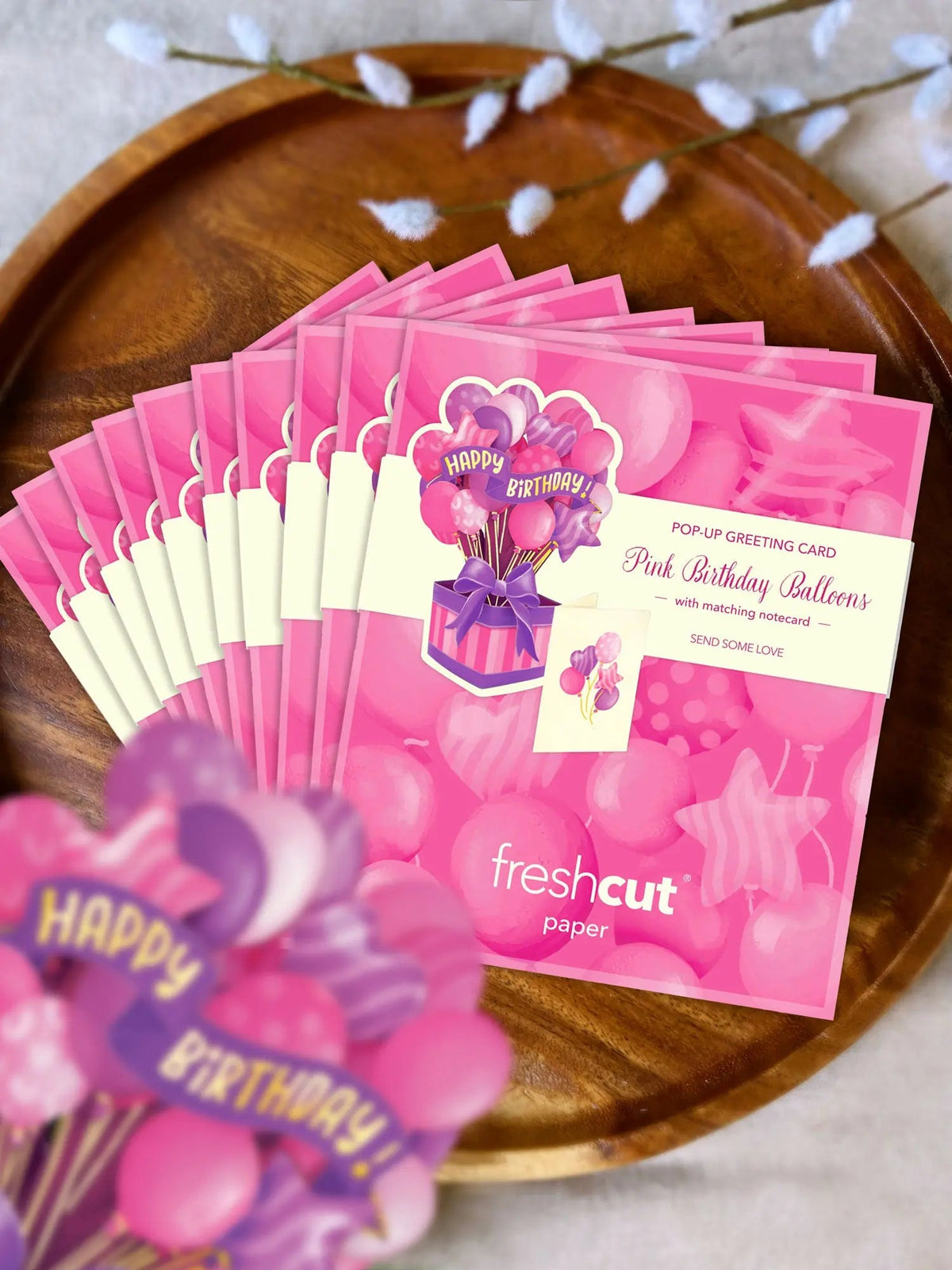 Mini Pink Birthday Balloons Pop-Up Card