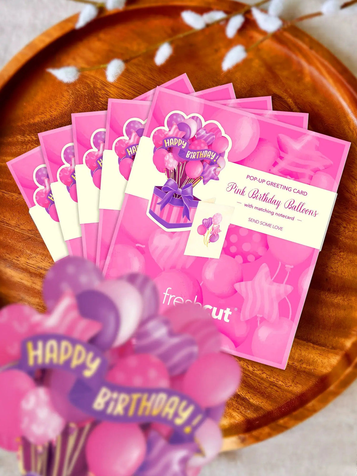 Mini Pink Birthday Balloons Pop-Up Card
