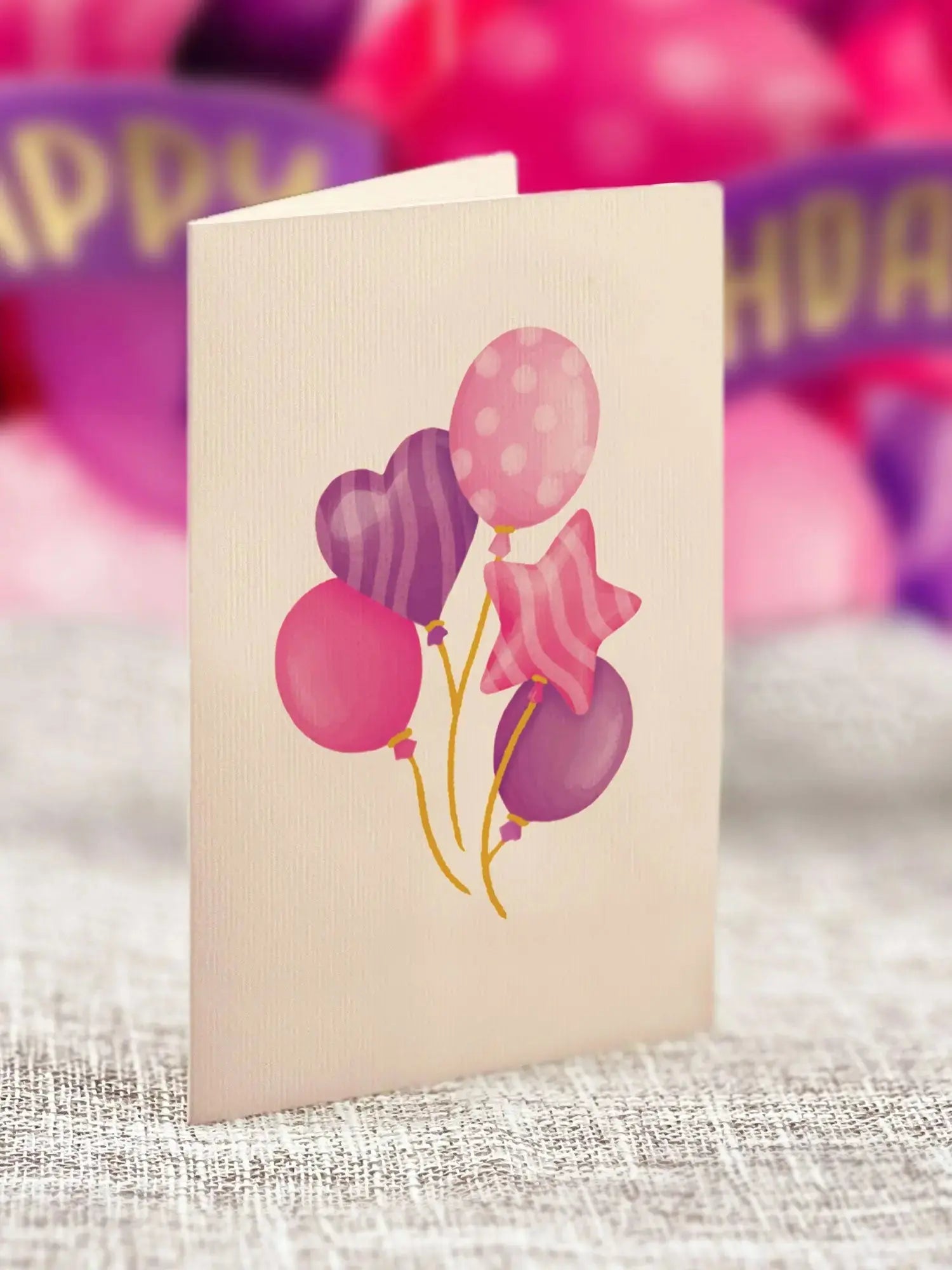 Mini Pink Birthday Balloons Pop-Up Card